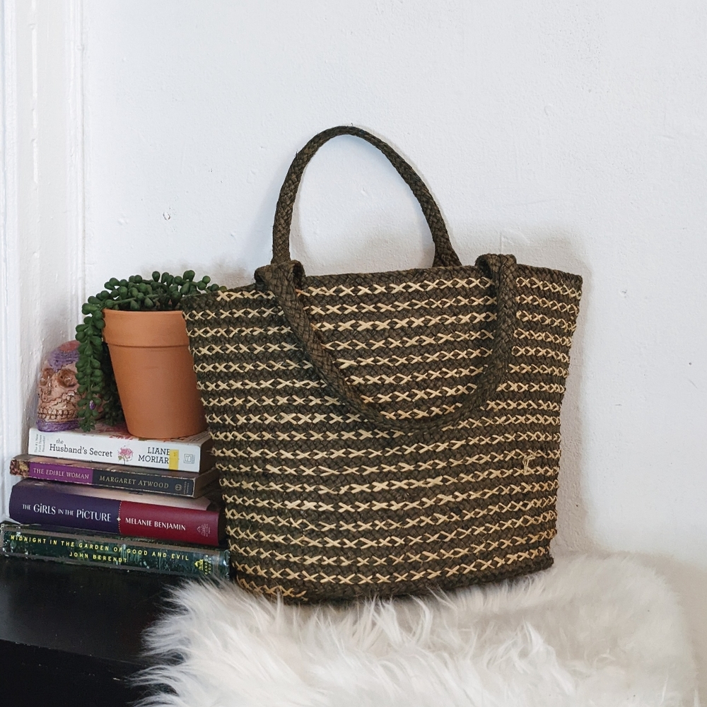 Annabel Ingall Raffia Rattan Woven Basket Tote Large Summer Bag